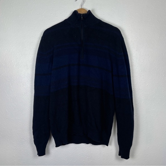 VTG Banana Republic Striped 1/4 zip made of Lamb's Wool and Cashmere Blend Sz. L - Picture 1 of 11
